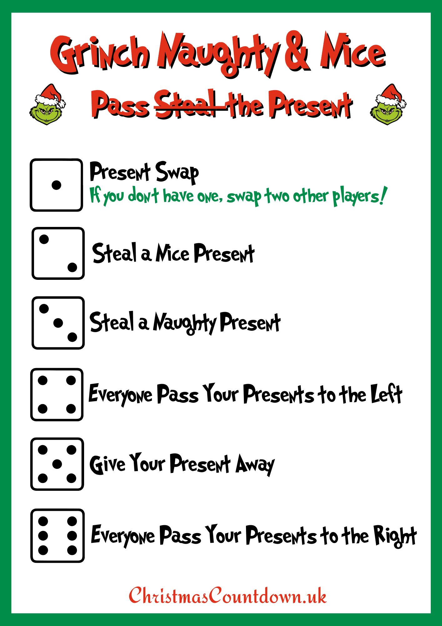 grinch-pass-the-present-free-printable-gift-exchange-game for Free Printable Grinch Left Right Game Grinch Pass The Present - Free Printable Gift Exchange Game for Free Printable Grinch Left Right Game